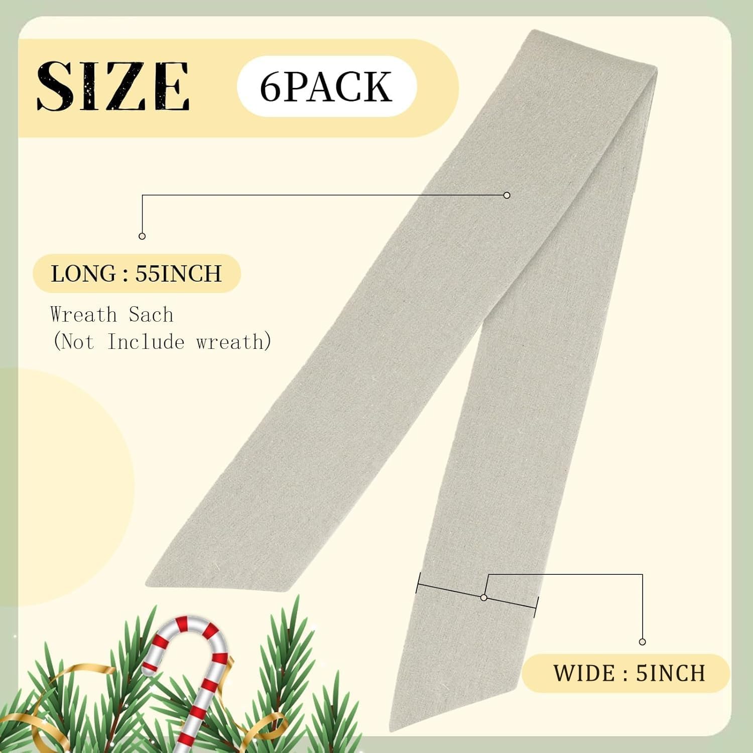 Regine Switzerland 6 Pcs Easter Wreath Sash - Beige Plain 5" W X 55" L for Front Door Decoration