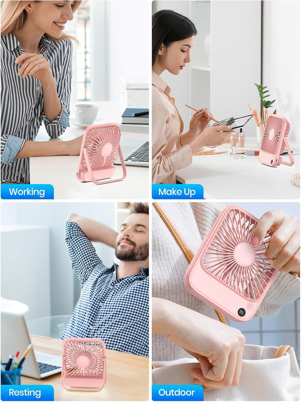 TOPK 5000mAh Portable Desk Fan - Ultra-Thin Rechargeable, Quiet 4-Speed Personal Fan | Ideal for Office & Travel