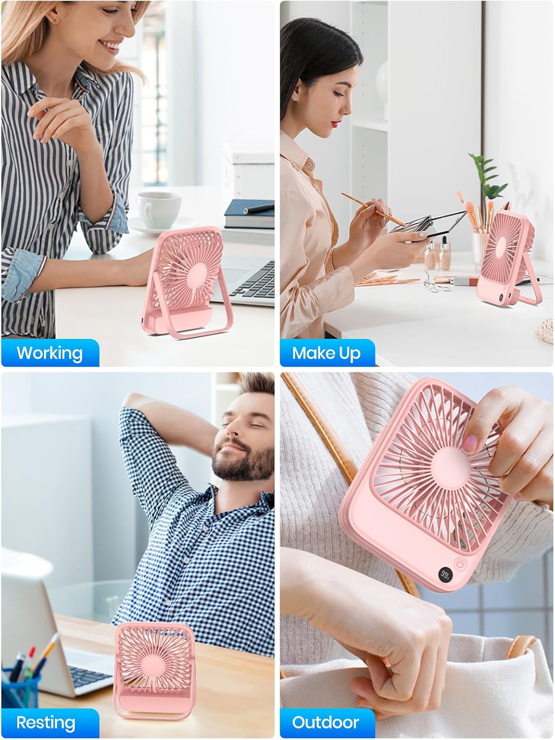 TOPK 5000mAh Portable Desk Fan - Ultra-Thin Rechargeable, Quiet 4-Speed Personal Fan | Ideal for Office & Travel