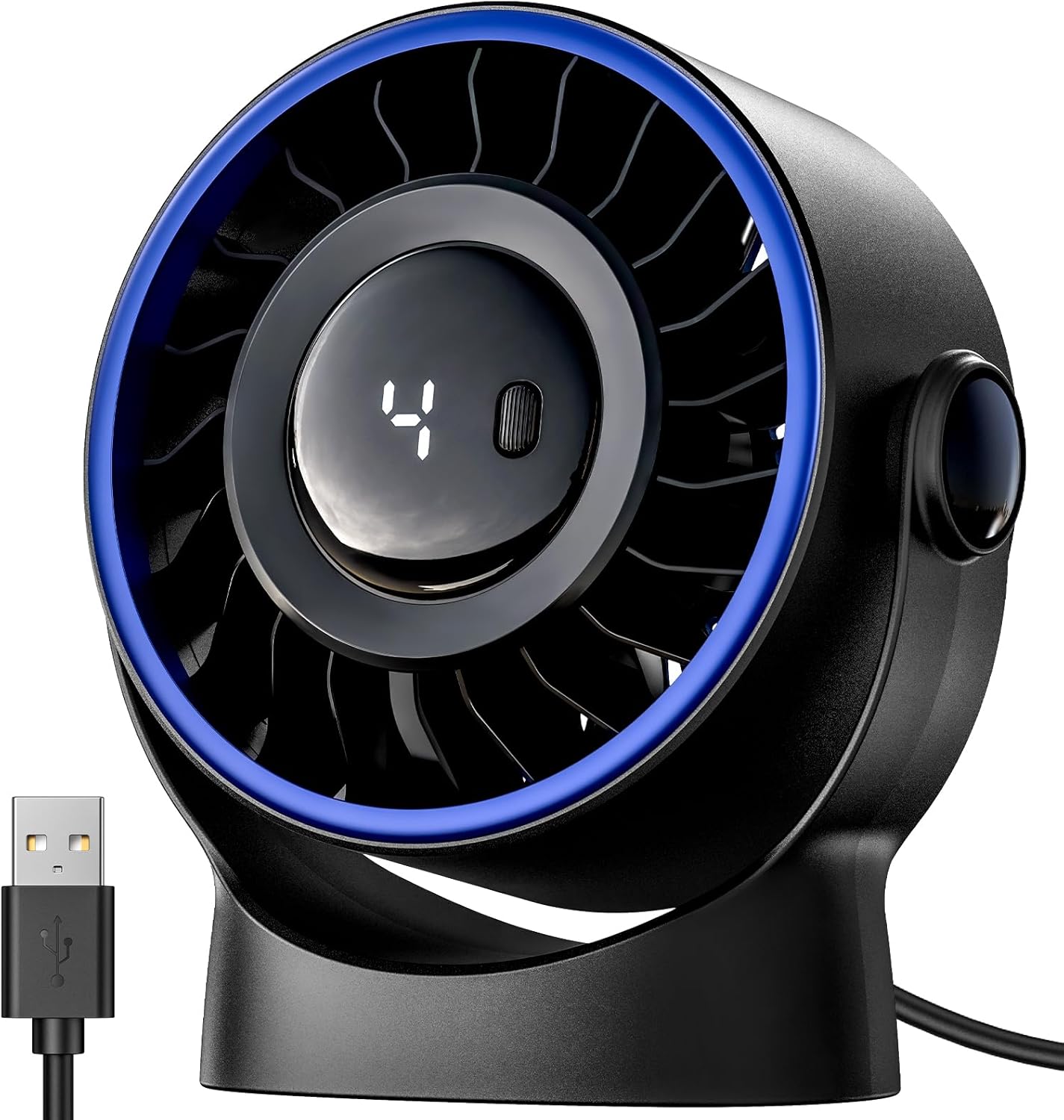 Sweetfull USB Small Desk Fan - 5-Inch Mini Personal Fan with 4 Speeds, 360° Adjustable Tilt, Quiet & Portable - Black