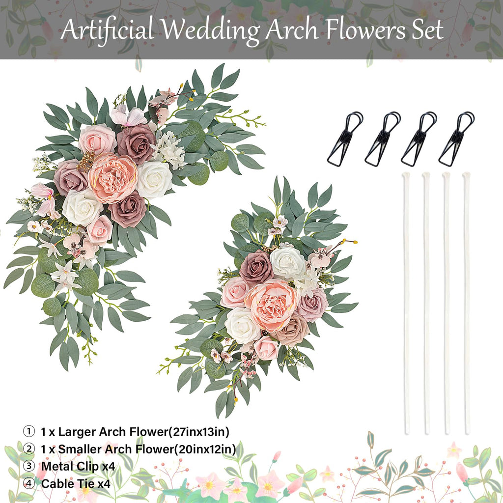 Finphoon Pink Wedding Arch Flowers Set of 2, Artificial Wedding Arch Floral Swag Arrangement for Reception Photo Backdrop Decoration, Bridal Shower, Baby Shower