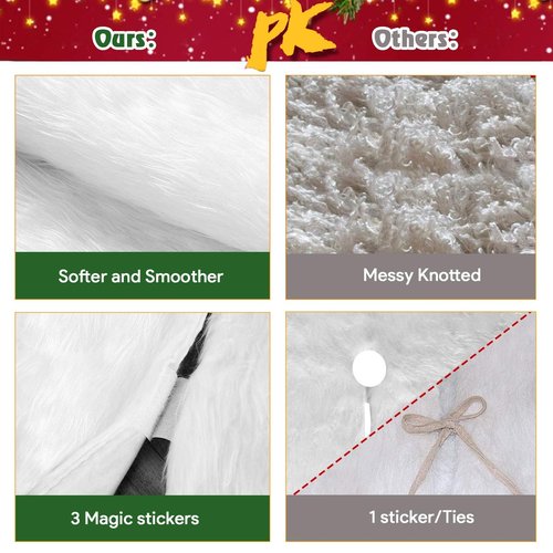 80 Inch Christmas Tree Skirt, Extra Large Thick Faux Fur, White Plush Velvet for Merry Christmas Party Decor