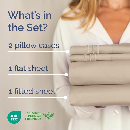 Cal King Size 4 Piece Sheet Set - Ultra-Soft Cooling Bed Sheets - Luxury Hotel Quality - Deep Pockets, Wrinkle-Free - Oeko-Tex Certified - Cream