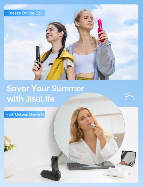 JISULIFE Handheld Mini Fan, 3 IN 1 USB Rechargeable Portable Fan [12-19 Working Hours] with Power Bank, Flashlight, Pocket Design for Travel/Summer/Concerts/Lash, Gifts for Women (Black)