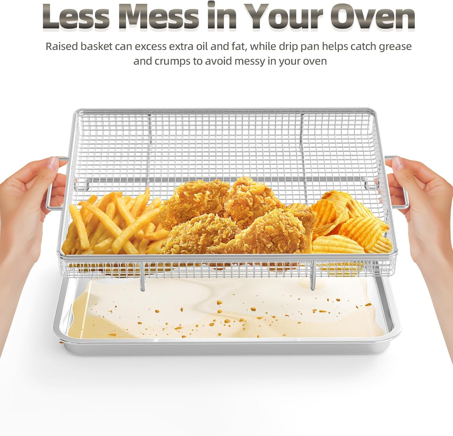 OPENICE Air Fryer Basket Set - 25% Thicker Stainless Steel Pans with Magnetic Cheat Sheet | Oven Crisper Tray