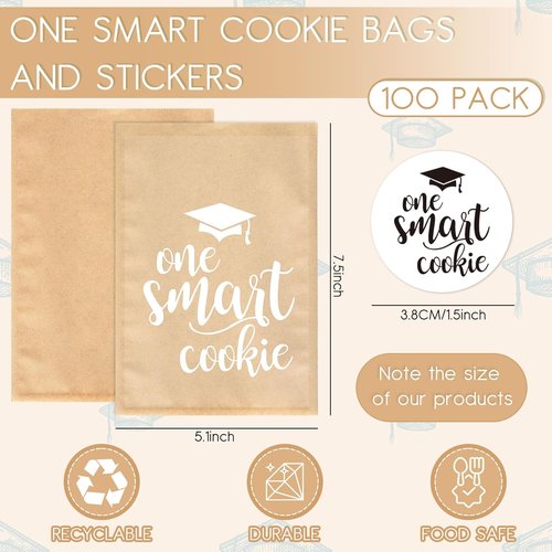 FYSUIMU Bakery Bags - 100 Pcs Graduation Kraft Paper Treat Bags with Window & Stickers | Perfect for School Parties