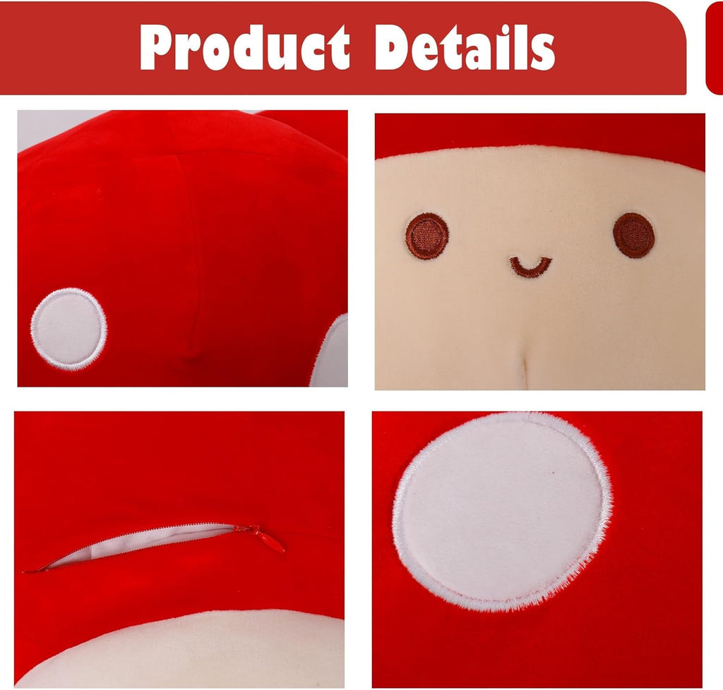 WeBingo Mushroom Plush Pillow Set - 12-Inch Jumbo Stuffed Animal Decor | 4-Piece Gift for Kids & Adults
