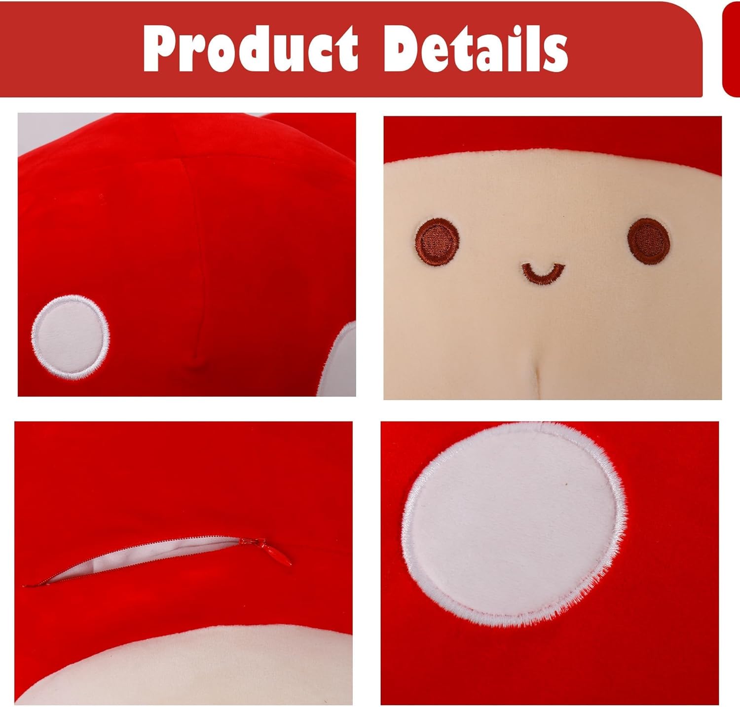 WeBingo Mushroom Plush Pillow Set - 12-Inch Jumbo Stuffed Animal Decor | 4-Piece Gift for Kids & Adults
