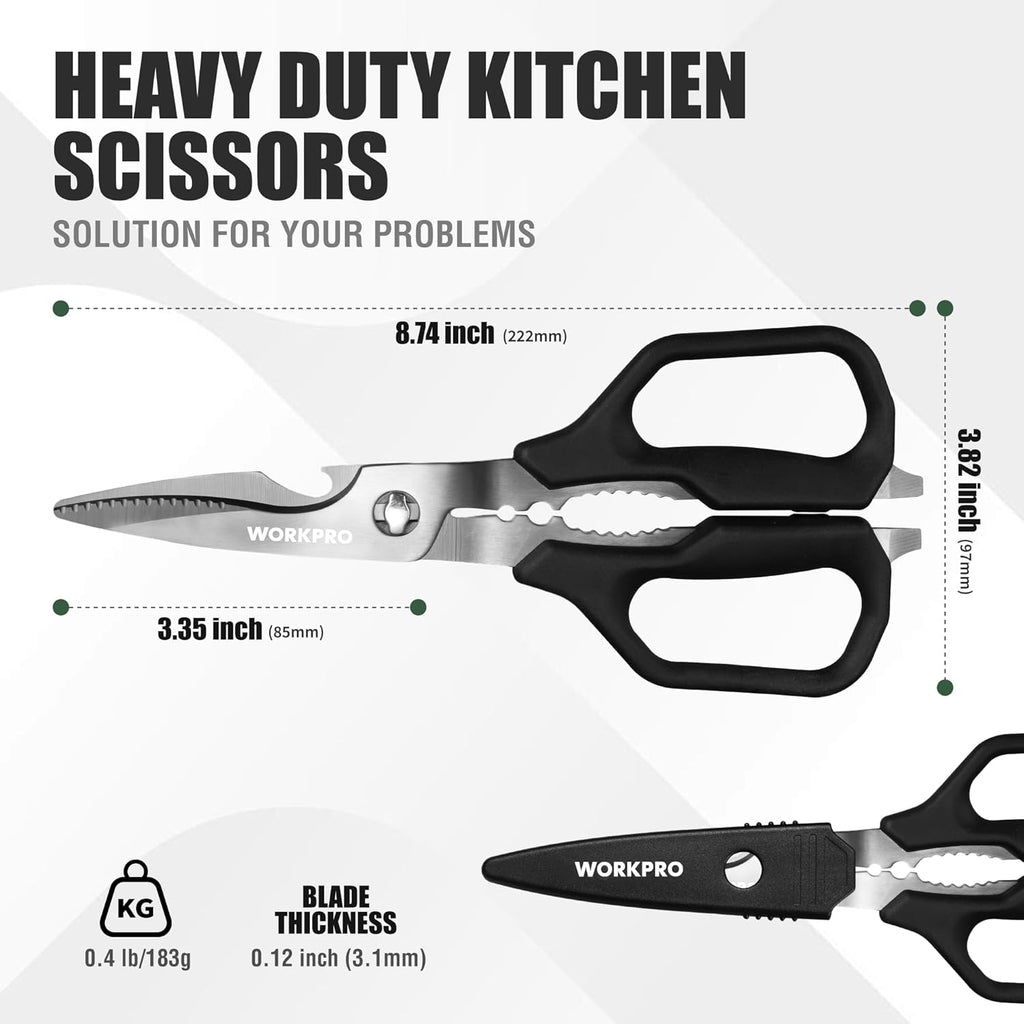 WORKPRO Kitchen Scissors - Heavy Duty Shears with Detachable Titanium Blades for Easy Cleaning | Ideal for Meat, Fish, Nuts, and Vegetables