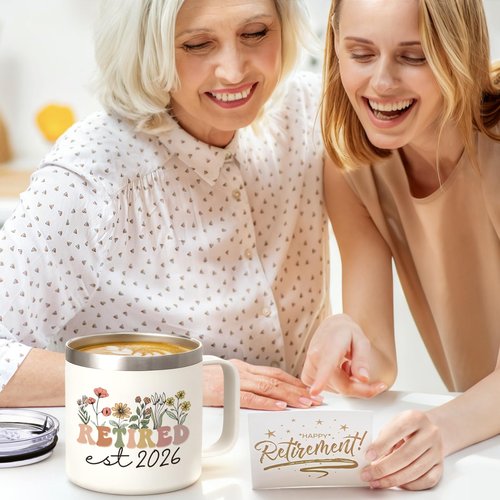 Lifecapido Retirement Gift for Woman, Retirement Gifts for Women 2026, 14oz Insulated Coffee Mug with Bookmark, Retired Birthday Christmas Gifts for Women Mom Grandma Teacher Nurse Coworkers