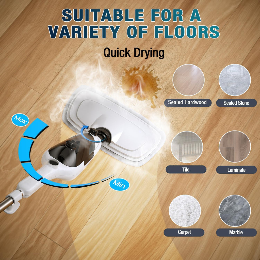 Skiennix Steam Mop - 11-in-1 Multi-Purpose Cleaner with 15.2 OZ Tank & 23FT Cord | Ideal for Hardwood, Tile & Furniture