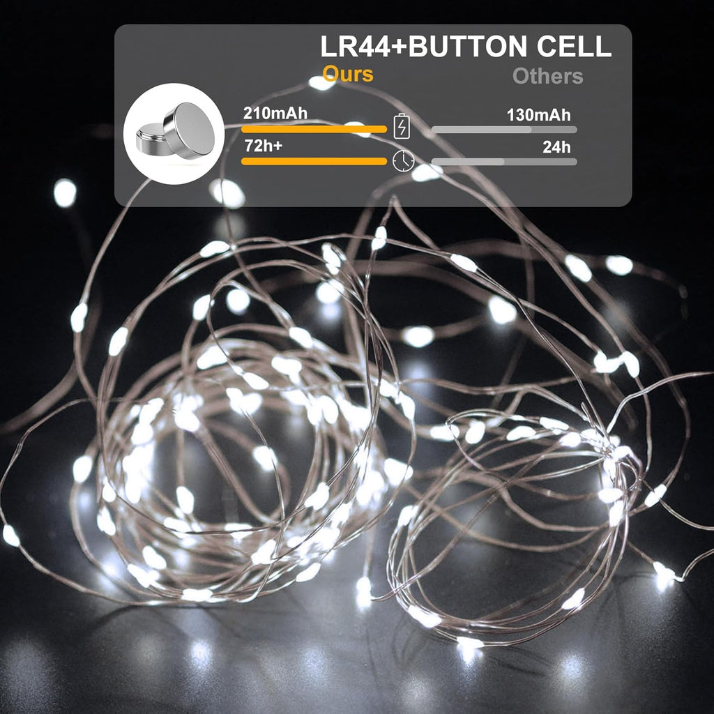 Skiennix 12 Pack LED Fairy Lights - Waterproof 7FT Silver Wire String Lights for DIY Christmas Decor