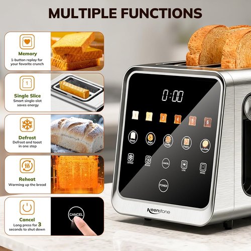 Keenstone Toaster - 2 Slice Digital Smart Toaster with Touchscreen & Dual Control Panel | Stainless Steel