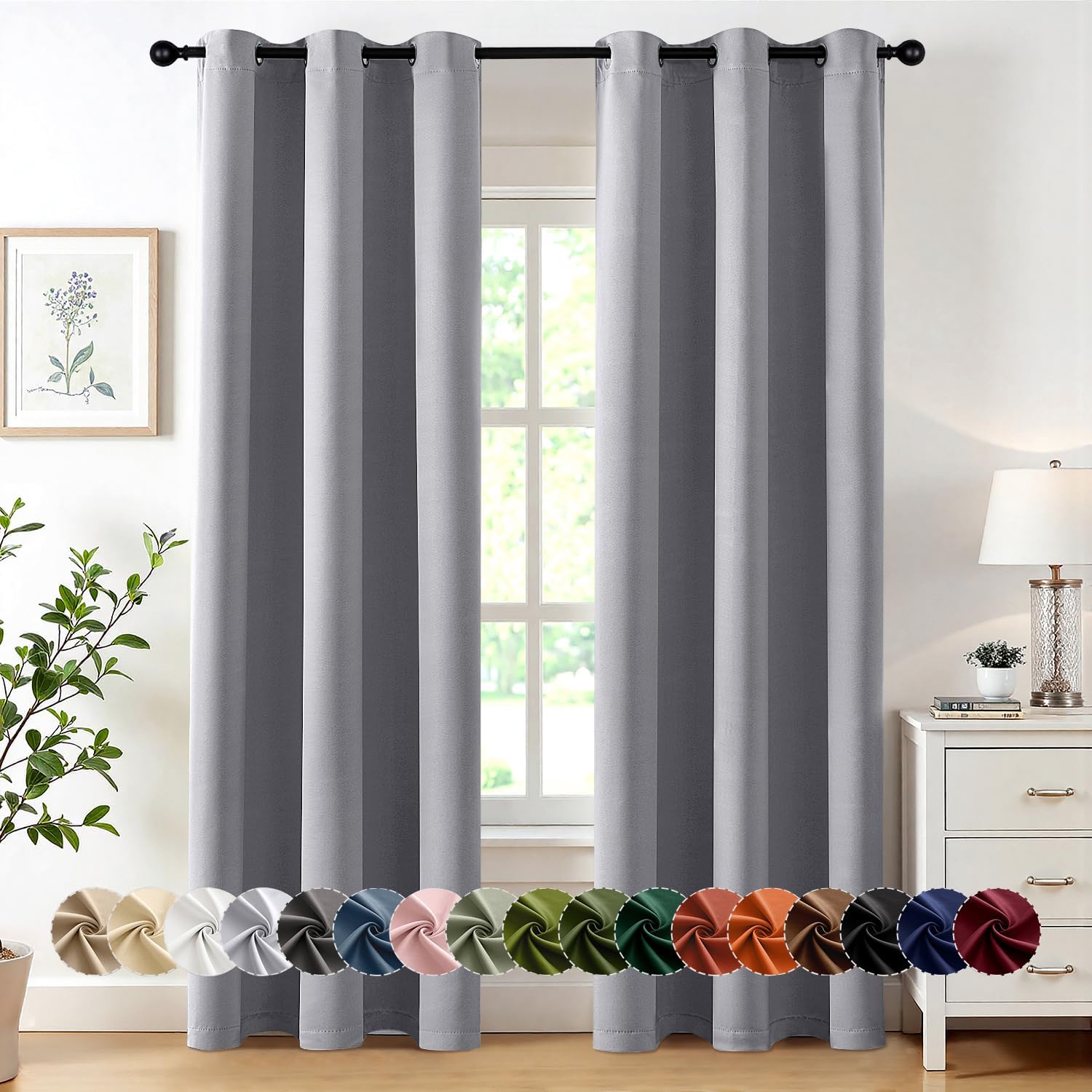 MIULEE Light Grey Blackout Curtains - Thermal Insulated Room Darkening Drapes | 72 Inches Long, 2 Panels