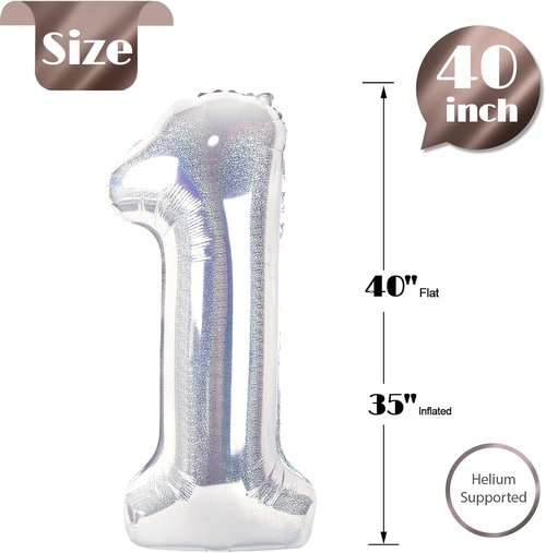 Laser Silver 40-Inch Number 1 Balloon by [Brand Name] - Perfect First Birthday Decoration for Girls