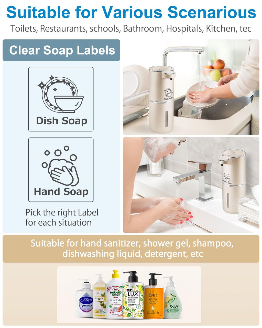 Gotofine Automatic Liquid Soap Dispenser,4-Level Adjustable, Wall Mount,USB Rechargeable,12.8oz/ 380ml,Touchless Hand & Dish Soap Dispenser for Bathroom, Kitchen,Hotel, Restaurant