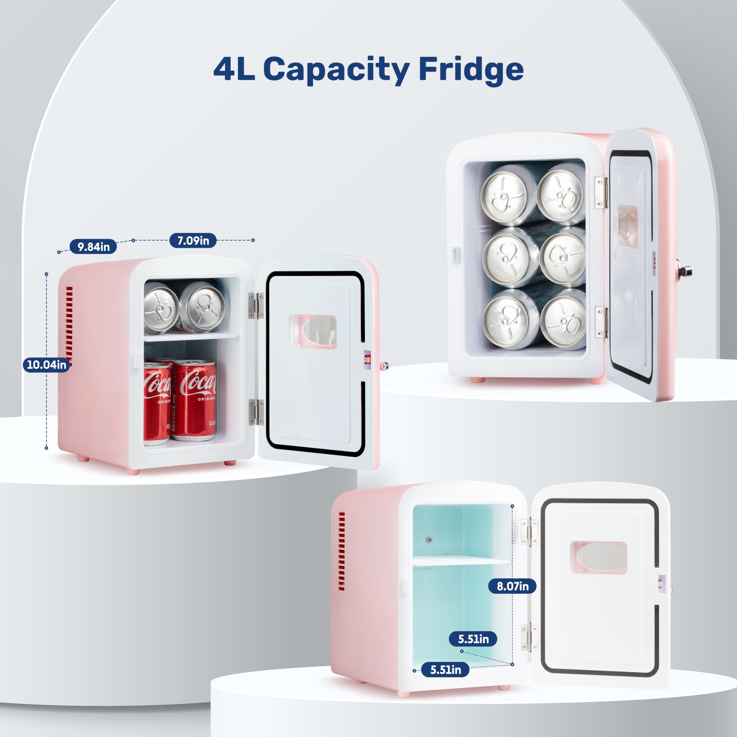 Simple Deluxe 4L/6 Can Mini Fridge with Observation Window, Portable Cooler & Warmer Freon-Free Small Refrigerator, Compact Fridge for Skincare, Beverage, Food, Cosmetics, Pink