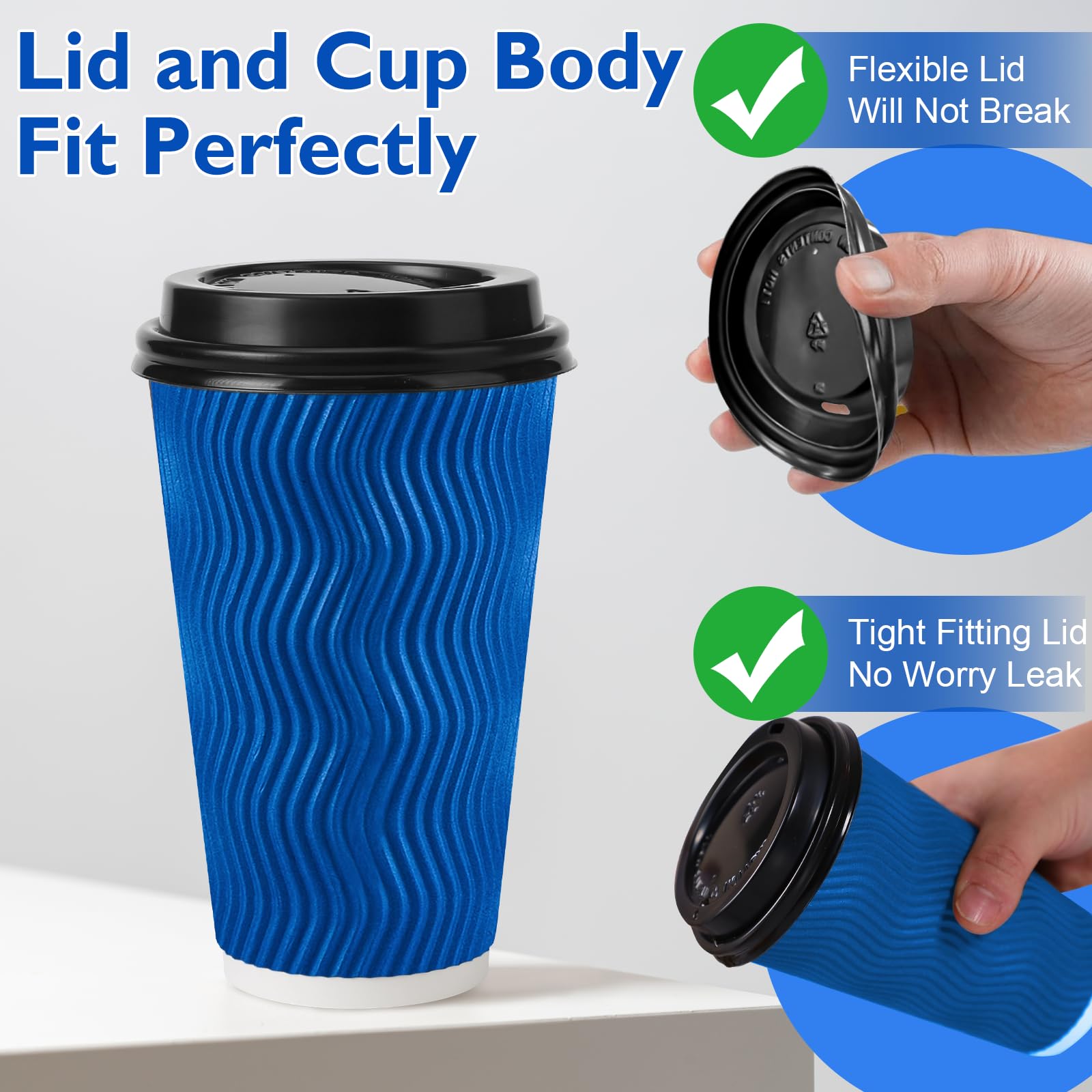 Huifany Disposable Coffee Cups with Lids 16 oz, To Go Paper Coffee Cups with Lids, Insulated Paper Cups for Hot or Cold Beverages (Navy, 500Pack)