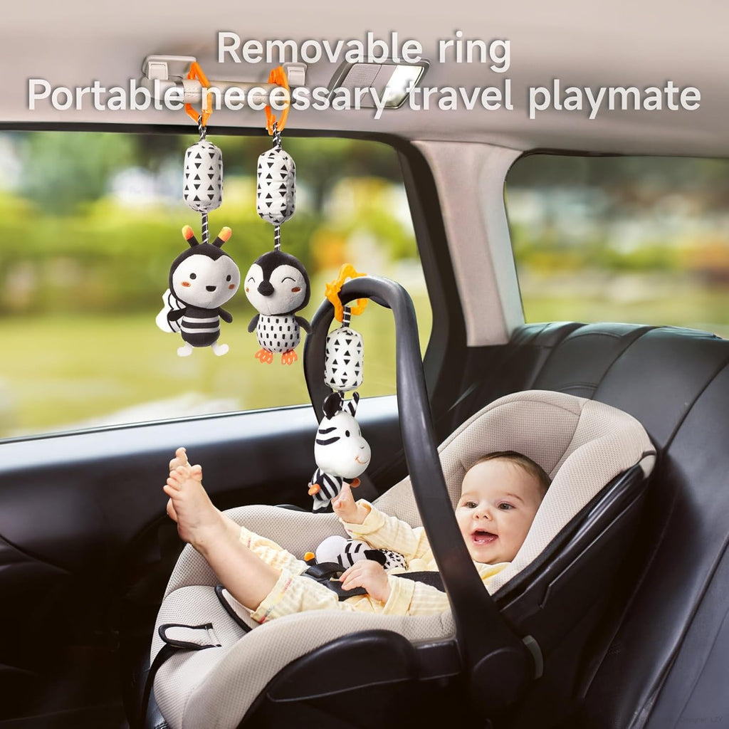 TUMAMA Plush Baby Toys - Black and White Hanging Rattles for Newborns | 4-Pack for 3-12 Months