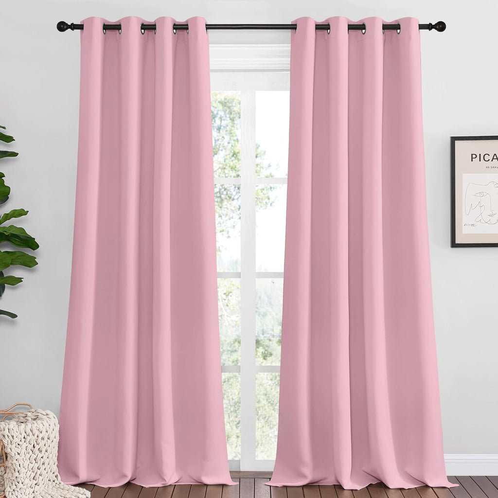 NICETOWN Crystal Pink Blackout Curtains - 90" Long | Sound Reducing & Heat Blocking | 55" Wide, 2 Panels