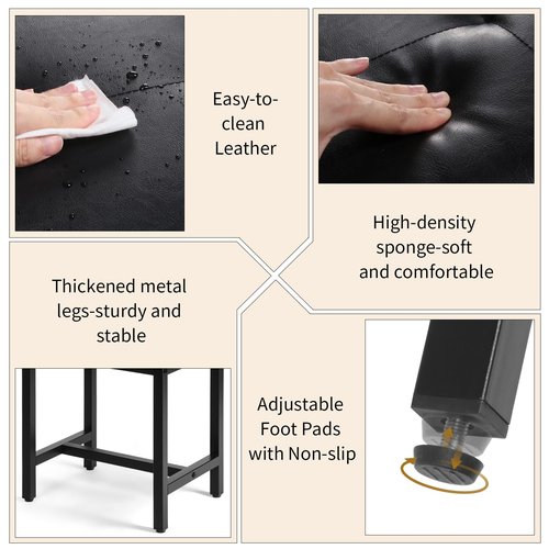 FLYZC Saddle Seat Vanity Stool, Makeup Stool Chair with Metal Leg, U-Shaped Faux Leather Ottoman Foot Rest, Small Square Chairs Under Desk for Vanity, Living Room, Bedroom, Modern Makeup Bench Black
