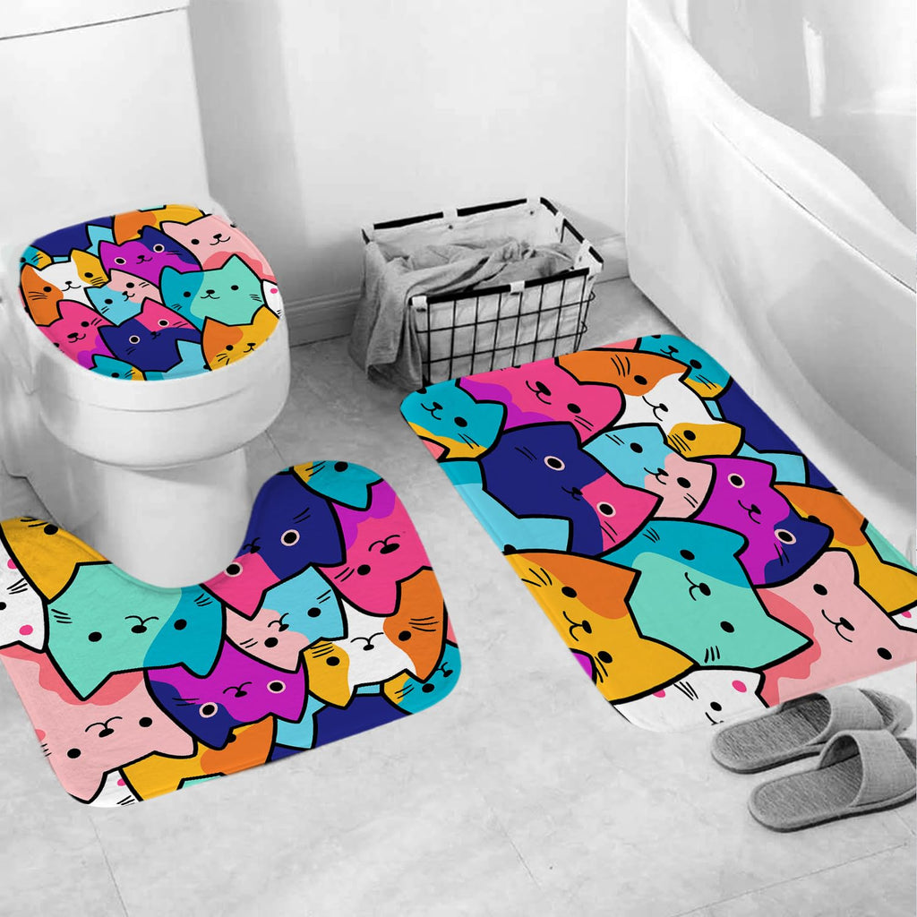 GRIEKOWE 4 Pcs Educational Kids Shower Curtain Set with Non-Slip Rugs, Months, Days, Shapes, and Multiplication Table for Learning – Fun Cartoon Animals Design, Bathroom Decor for Children 72Lx72in
