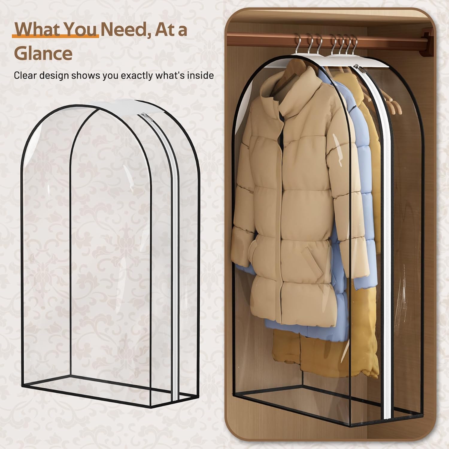 MISSLO 10" Clear Garment Bags - Gusseted Suit Covers for Closet Storage | 3-Pack 40" for Shirts & Dresses