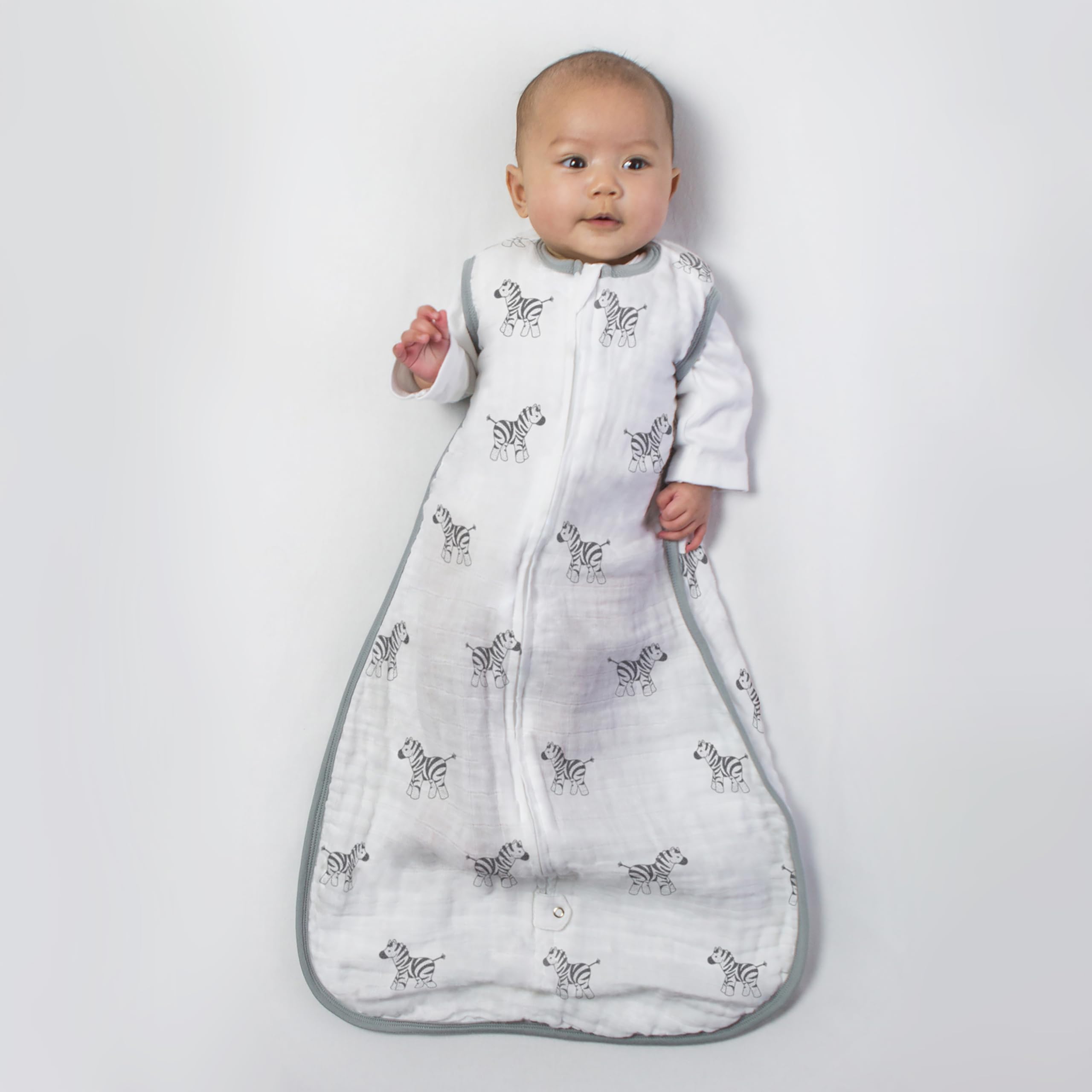 Amazing Baby Cotton Muslin Sleeping Sack, For Baby Boy or Girl, Wearable Blanket with 2-way Zipper, Zebras, Black, Medium (6-12 Month)