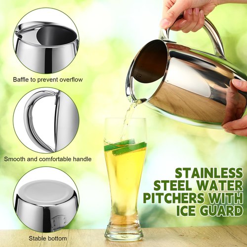 Funnymoom 3 Pcs 74oz Stainless Steel Water Pitchers with Ice Guard Smooth Silver Metal Bell Pitchers Jug Cold Beverages Carafe Serving Tool for Restaurants Home Dishwasher Safe