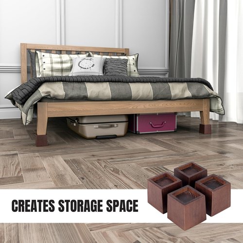 3 Inch Height Heavy Duty Wood Bed Risers – 8 Pack Wood Furniture Risers Extenders for Bed, Sofa&Table, Support Up to 2200lbs, Non-Slip Recessed Hole Furniture Lifts for Storage (Retro Brown Color)