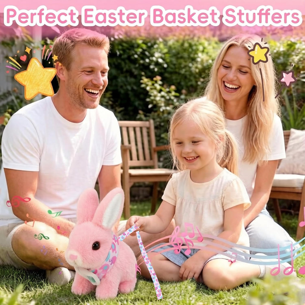 Skiennix Hopping Bunny Plush Toy - Interactive Electronic Pet with Sounds & Movements | Pink, Perfect Gift for Toddlers