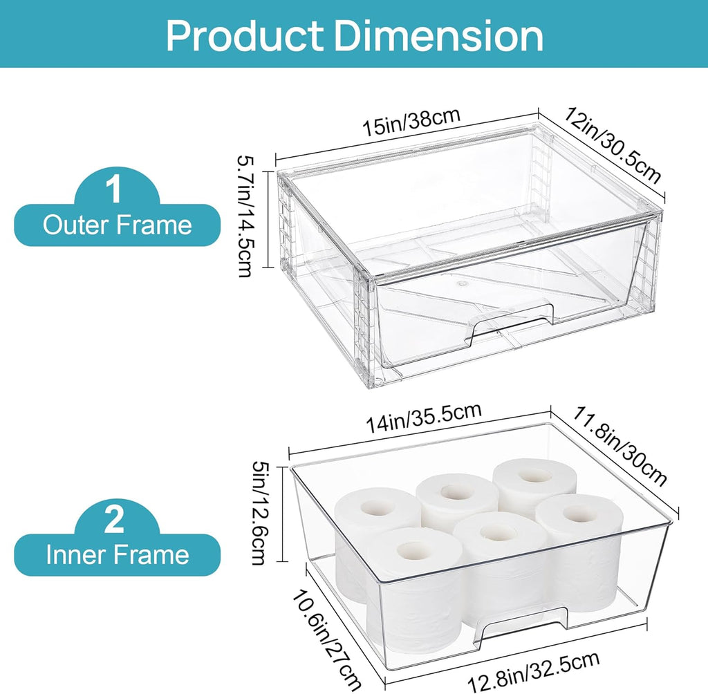 Vtopmart Large Stackable Storage Drawers - Clear Acrylic Organizers for Bathroom & Kitchen | 2 Pack