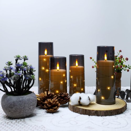 Kakoya Flameless LED Candles - 5-Piece Set with Timer | Flickering Grey Acrylic Shell for Romantic Ambiance