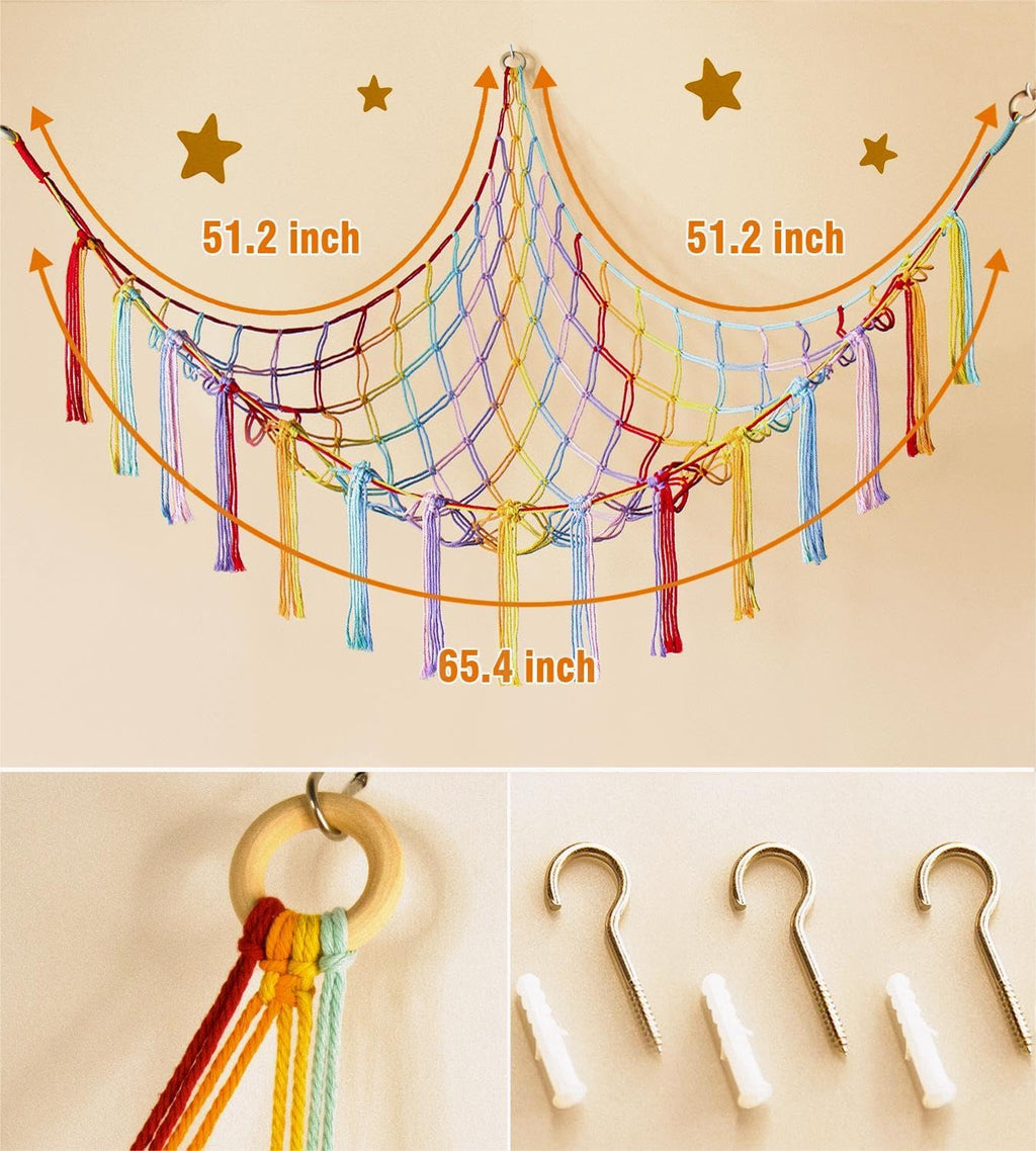 Mirolam Stuffed Animal Hammock - Cute Rainbow Unicorn Storage Net for Teen Girls & Baby Rooms | XL Size