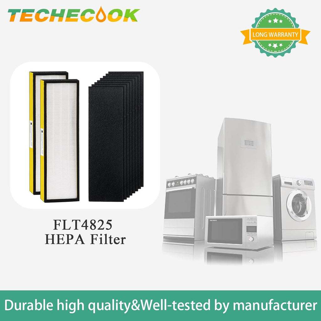 Techecook FLT4825 Filter B Replacement - 2 True H13 Filters & 8 Activated Carbon Pre-Filters for AC4825 Series