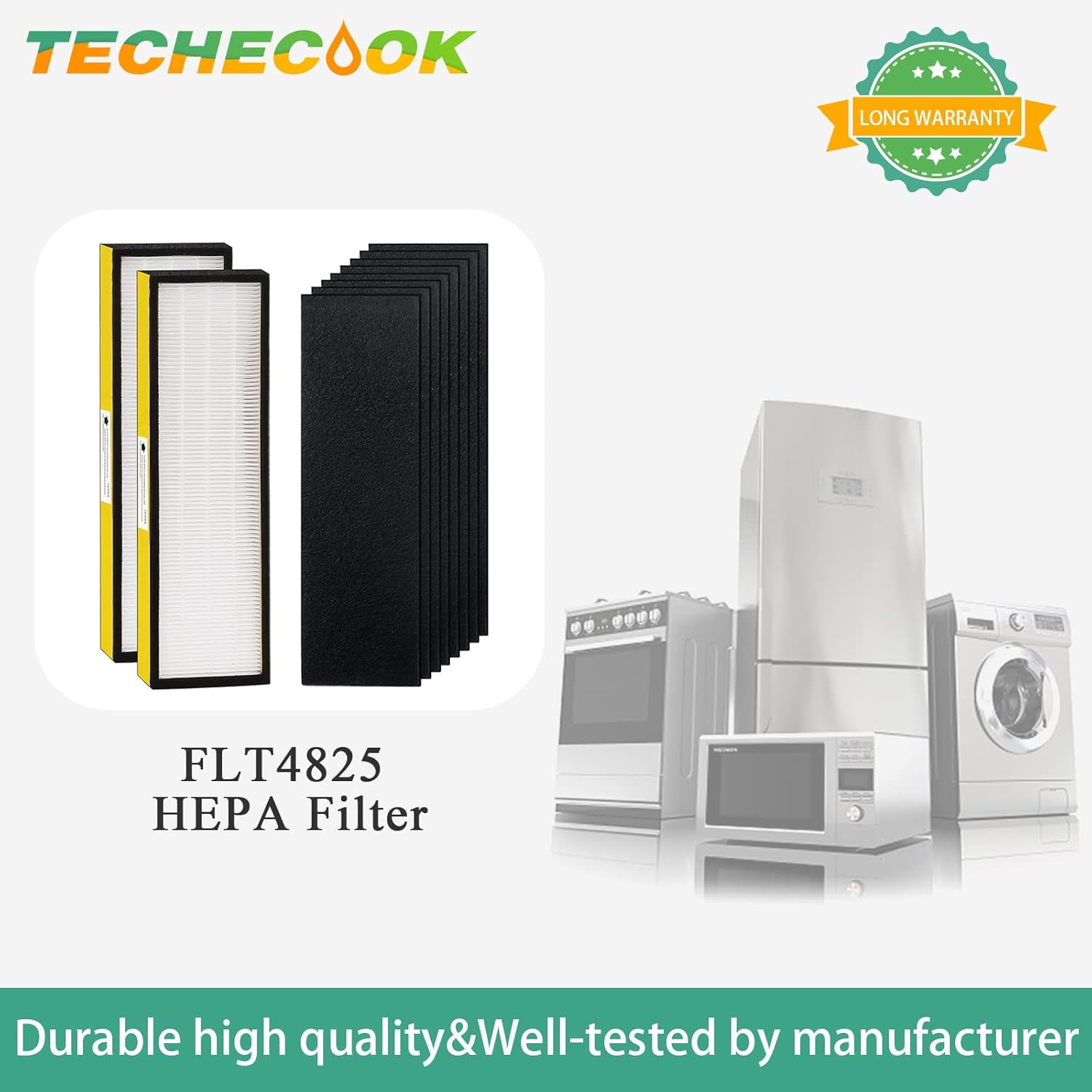 Techecook FLT4825 Filter B Replacement - 2 True H13 Filters & 8 Activated Carbon Pre-Filters for AC4825 Series