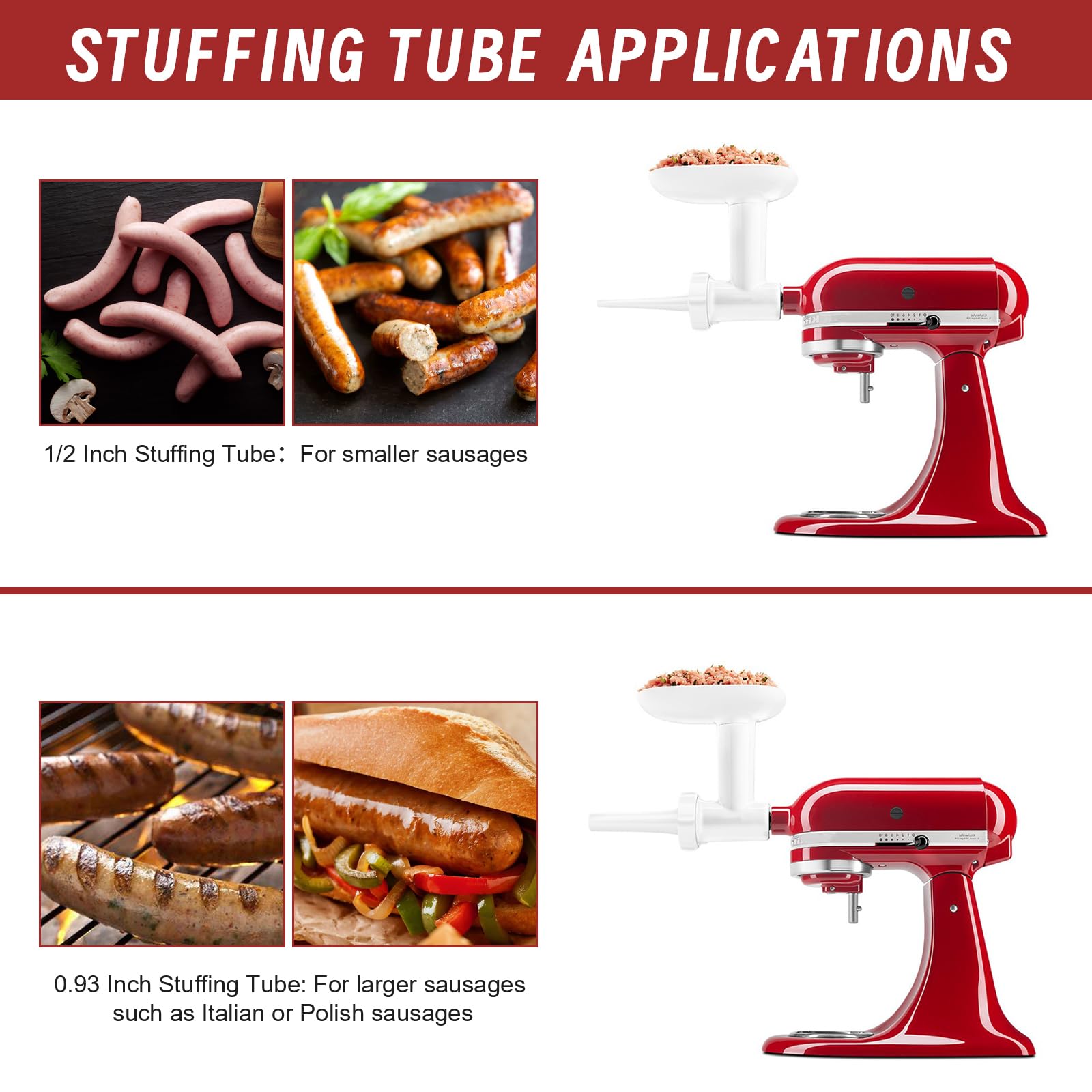 Stand Mixer Sausage Stuffer Kit Repalcement for KitchenAid FGA Food Meat Grinder Attachment, Sausage Stuffer Tubes Compatible with KitchenAid Mixer Sausage Stuffer Maker