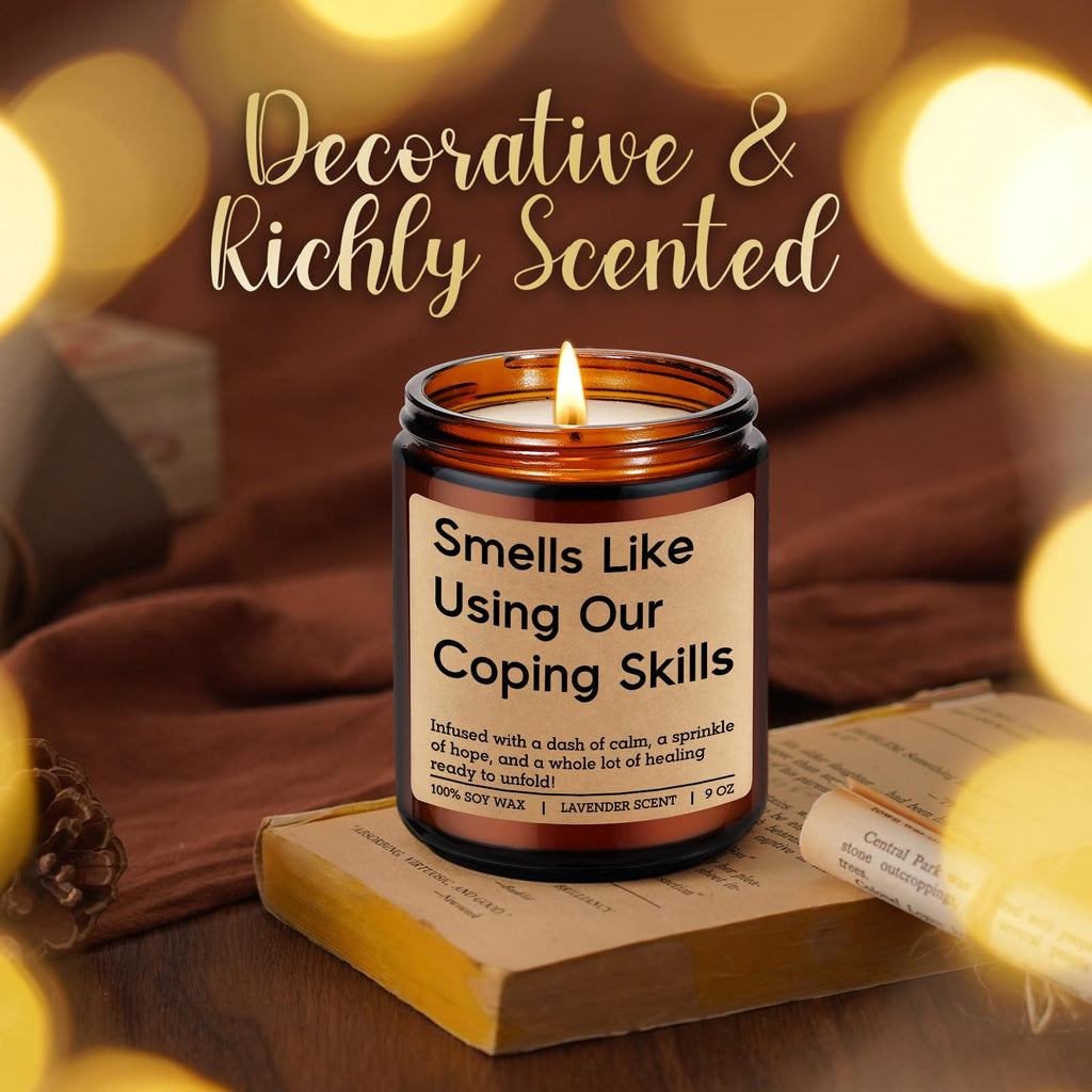 LEADO Funny Coping Skills Candle, Therapist Gifts - Mental Health, Graduation, Psychology, Appreciation Gifts for Therapist, Social Worker, School Counselor, Psychologist, Women - Therapy Office Decor