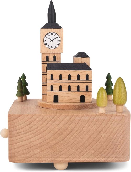 Cottage Garden Big Ben Car | 6-Inch Woodgrain Beech Wind-Up Musical Figurine
