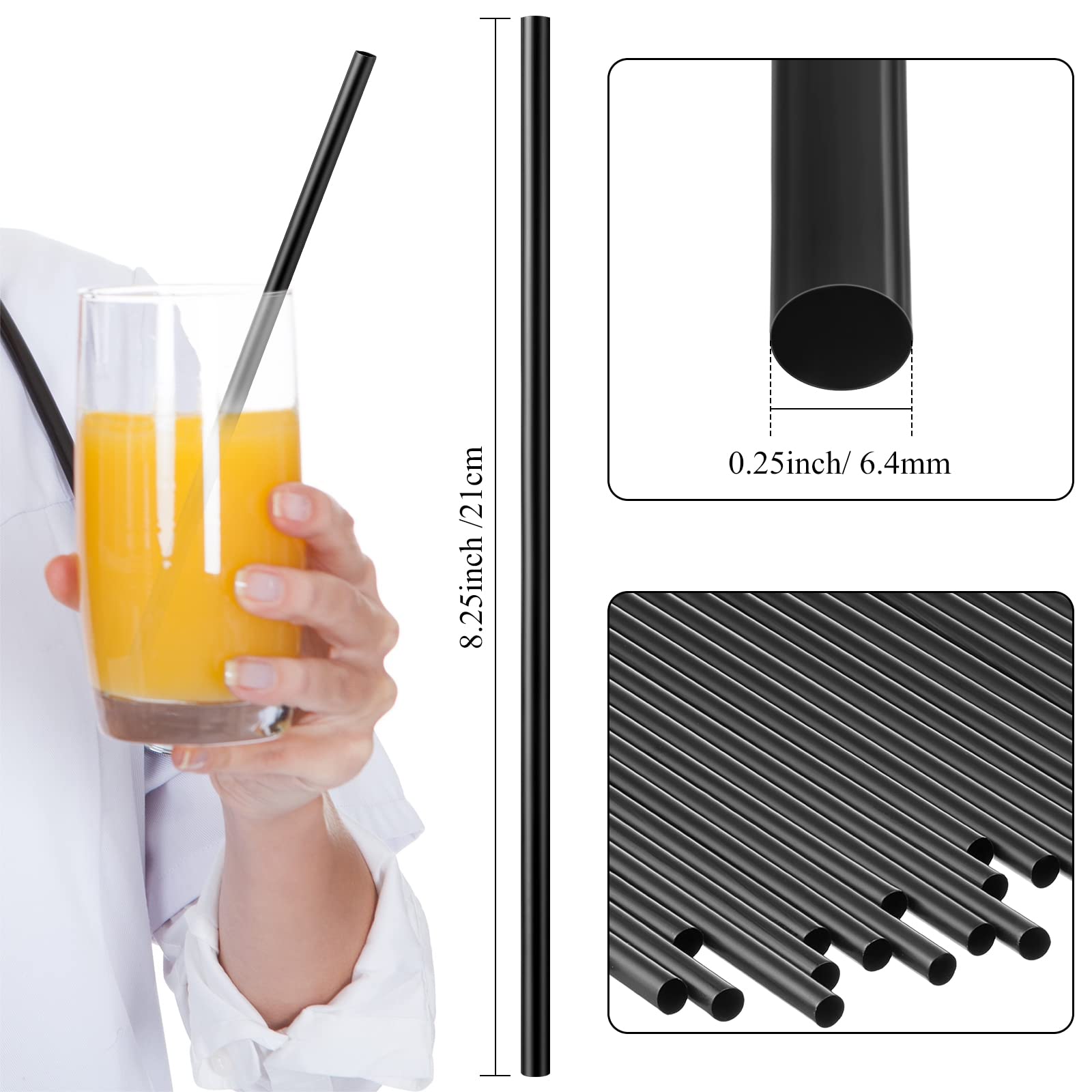 Hoolerry 2000 Pcs Disposable Drinking Straws Bulk Long Plastic Straws 8.25" Long and 0.25'' Diameter for Cocktail Drink Cups Juice(Black)
