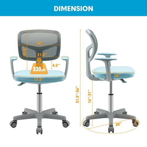 Costzon Kids Desk Chair, Adjustable Children Study Computer Chair with Arms & Wheels, Student Swivel Rolling Task Chair, Ergonomic Kids Office Chair for Boys Girls Age 4-12, Home Bedroom School, Blue