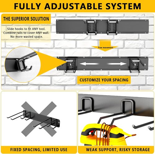 Garage Tool Organizer by [Brand Name] - 48-Inch Heavy-Duty Wall Mount Storage System with 6 Adjustable Hooks for Yard Tools
