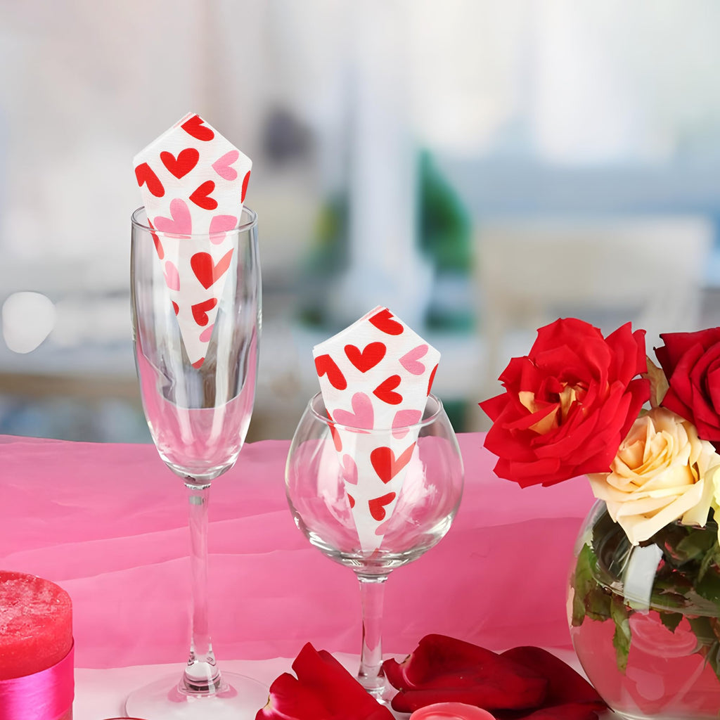 100 PCS Valentines Day Cocktail Napkins 5'' x 5'' Love Heart Disposable Paper Napkins 3 Ply Red Pink Heart Beverage Napkin for Valentines Wedding Anniversary Birthday Party Supplies Dinner Table Decor
