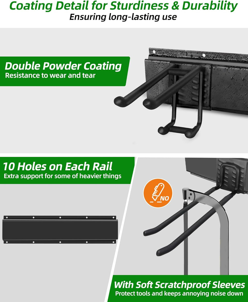 PIYILO Garage Tool Organizer - Heavy Duty Wall Mount Rack with 10 Hooks for Lawn Tools | 64 Inches