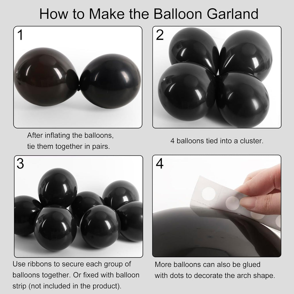 RUBFAC Black Balloons - 129-Piece Latex Balloon Arch Kit for Halloween & Party Decor | 5-12 Inch Sizes