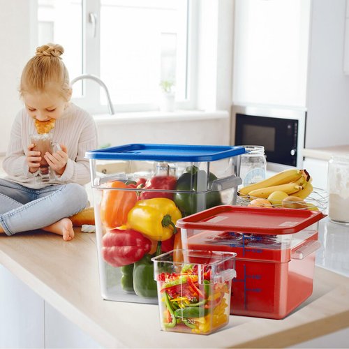 STEELUS 4 Pack Food Storage Containers, 8 Quart with Lids, Square Commercial Containers with Scale, Clear NSF Food Organizing, Polycarbonate