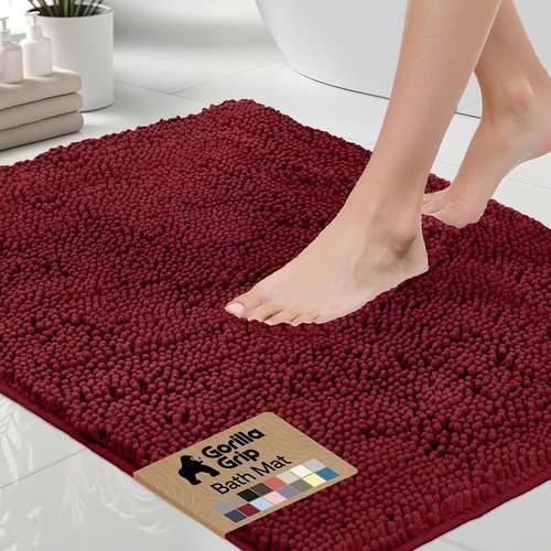 GORILLA GRIP Bath Rug Mat - Soft Absorbent Chenille | Quick Dry Microfiber, 60x24, Burgundy