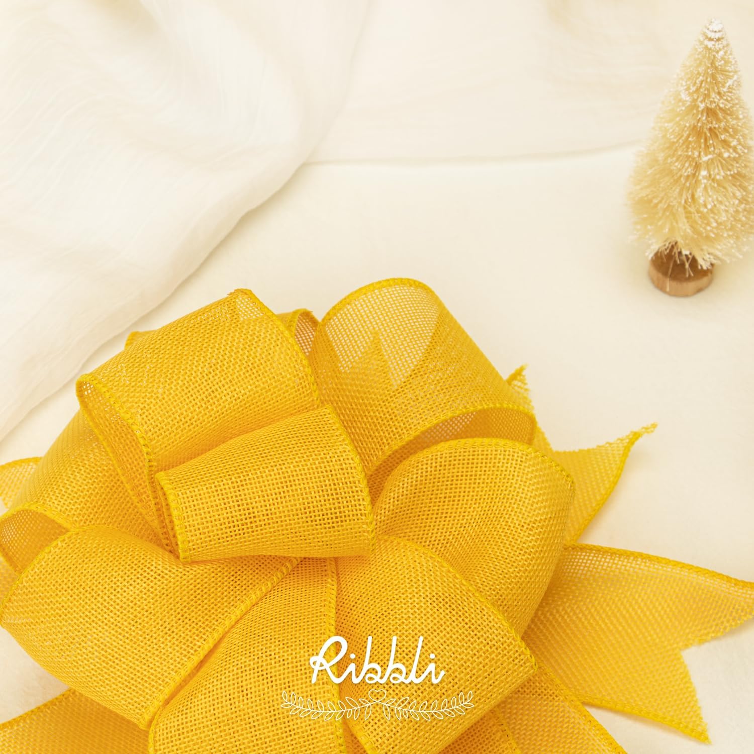 Ribbli Yellow Burlap Wired Ribbon - 2.5 Inch x 10 Yard | Perfect for Bows, Wreaths & Outdoor Decor