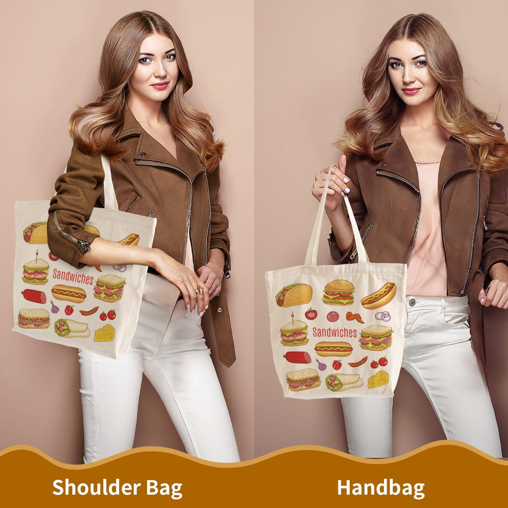 10 Pack Canvas Tote Bag with Zipper, OLSUNOR Reusable Grocery Bags with Long Handle, DIY Heat Transfer Sublimation Blanks Shopping Bags for Advertising, Birthday, New Year, Valentine's Day (Off-white)