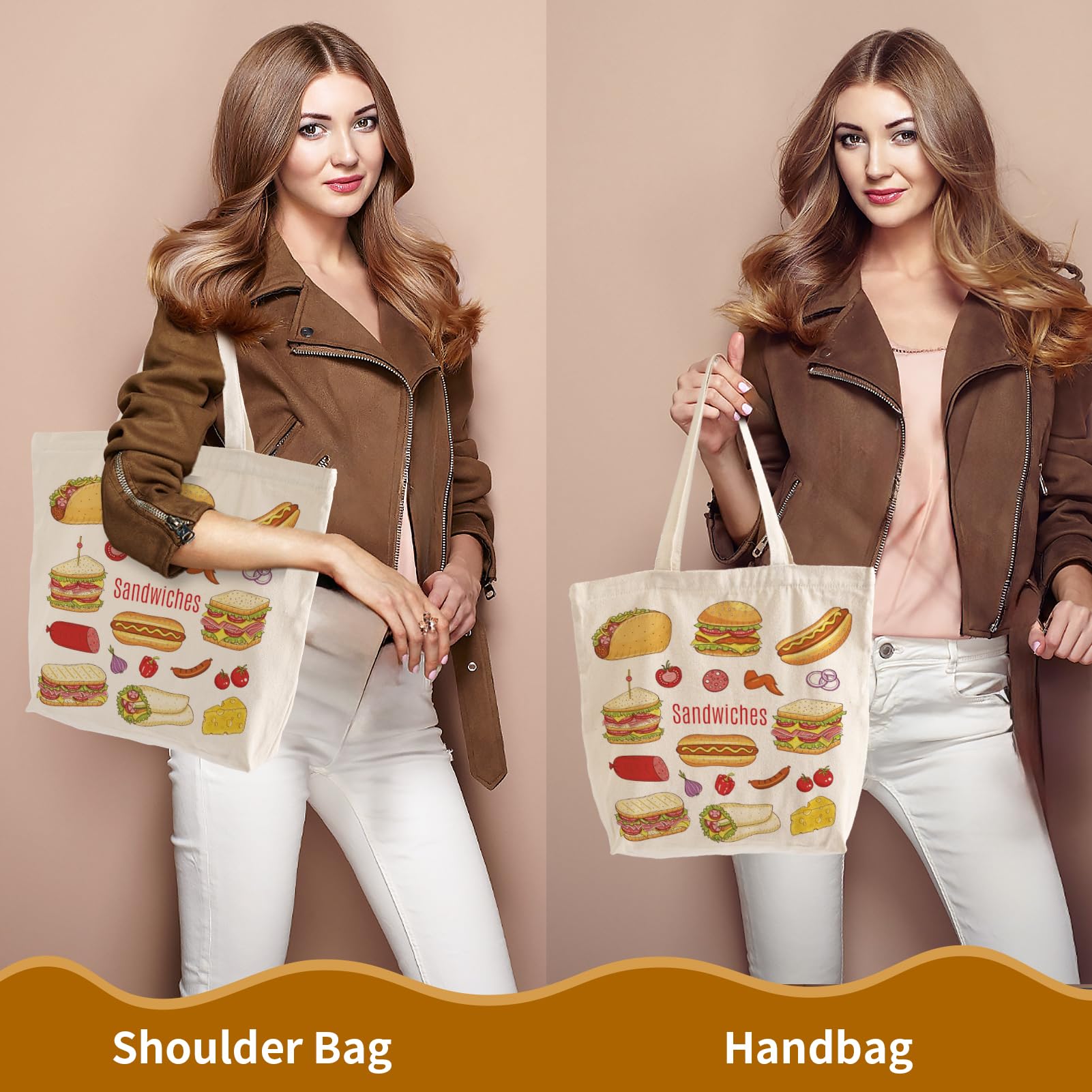 10 Pack Canvas Tote Bag with Zipper, OLSUNOR Reusable Grocery Bags with Long Handle, DIY Heat Transfer Sublimation Blanks Shopping Bags for Advertising, Birthday, New Year, Valentine's Day (Off-white)